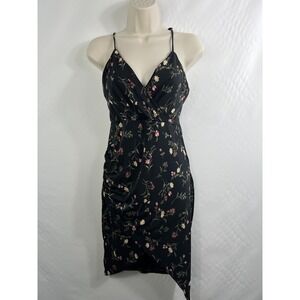 Lovesome Ruched Floral Mini Dress Medium V-Neck Bodycon